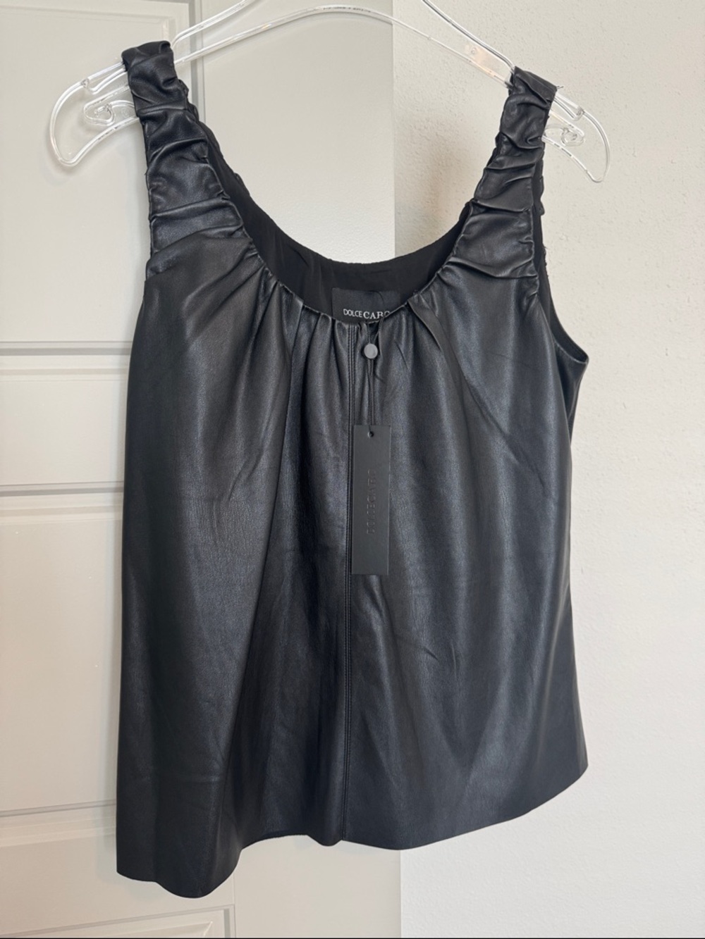 NWOT DOLCE CABO Black Vegan Leather Sleeveless Top, S